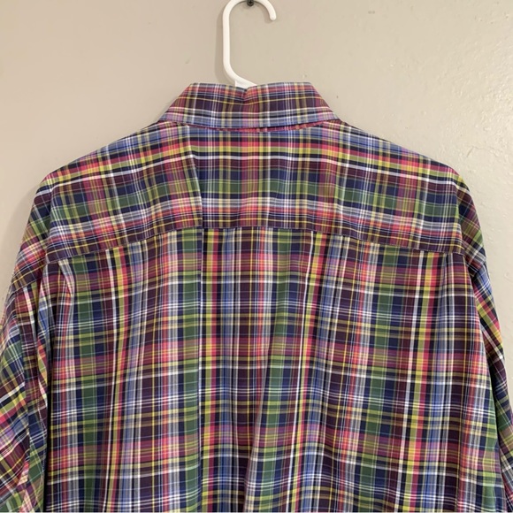 Men’s Red & Blue Plaid Robert Talbott Classic Long Sleeve Button Up Dress Shirt - Picture 5 of 5